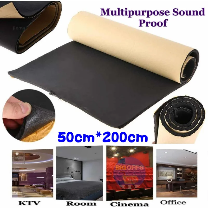 50 x 200 cm selbstklebender Akustikschaum-Auto-Schalldämpfer, schwarz, schalldichte Schaumstoff-Fanels für Musikstudio, KTV, Büro, Zuhause, Wand Image