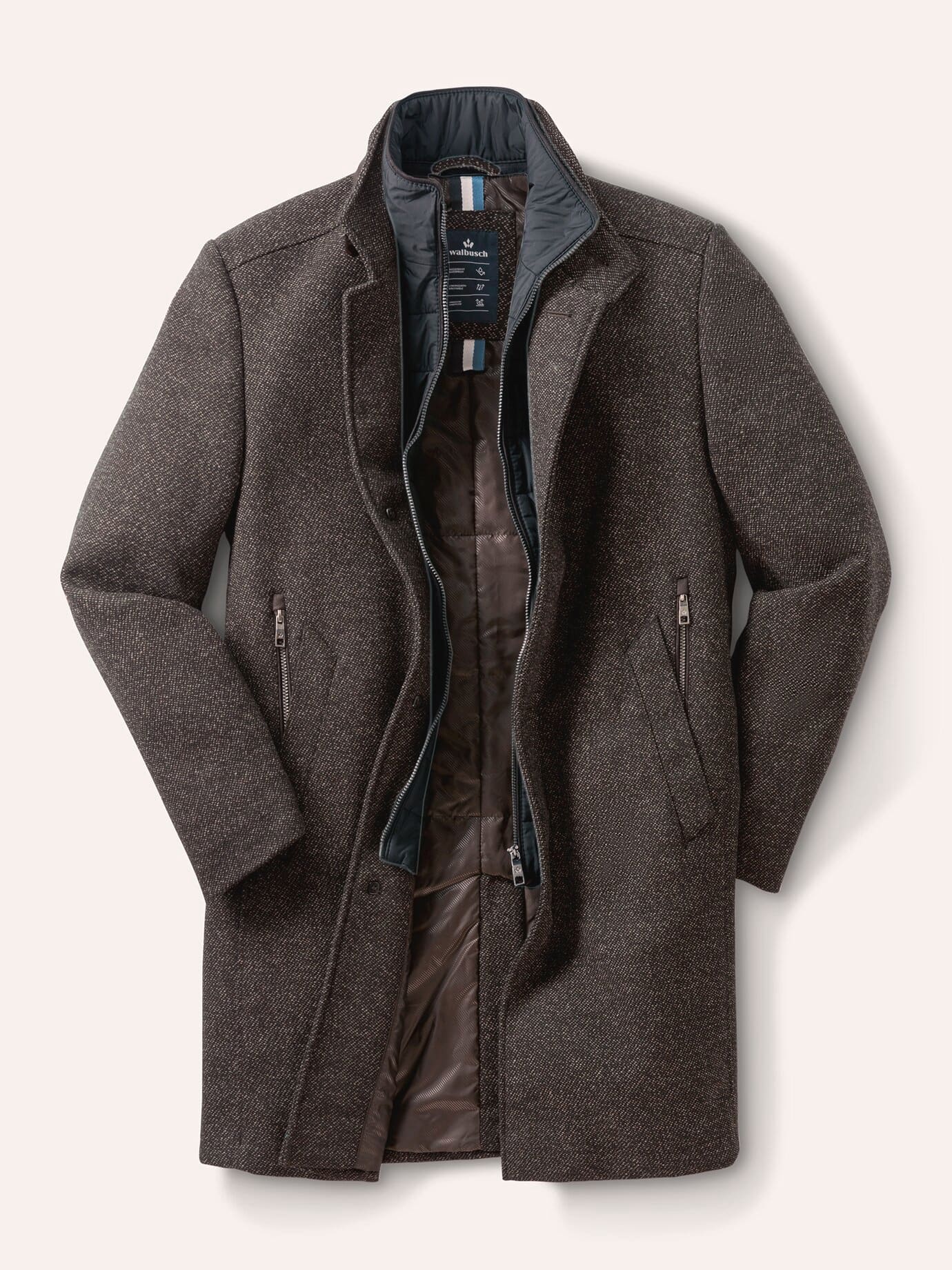 Walbusch Herren Aquastop Wollmantel 2.0 Braun minimal