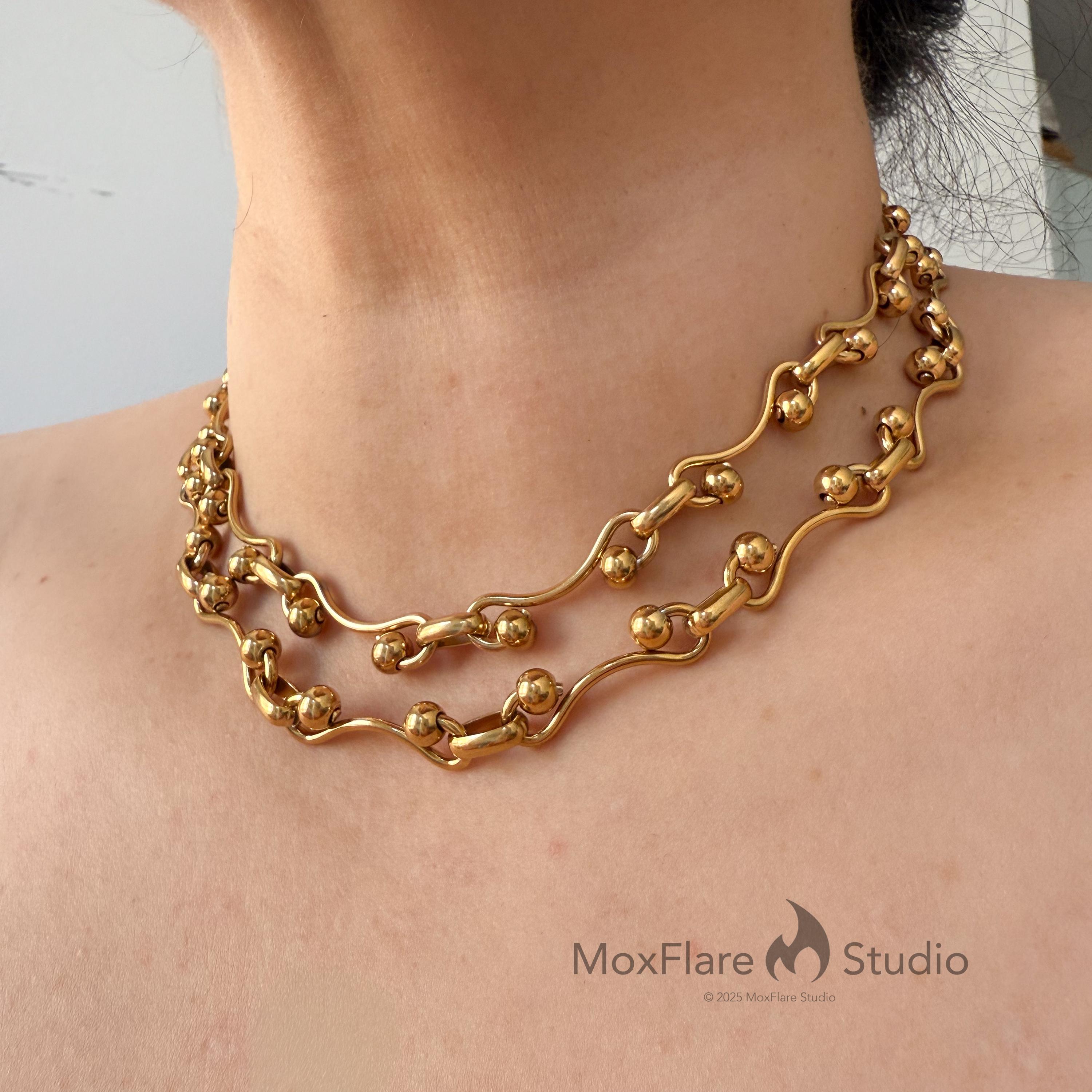 Collana a sfere in acciaio inossidabile, collana dorata, girocollo dorato, collana gotica, collana punk, collana minimalista stile Y2K