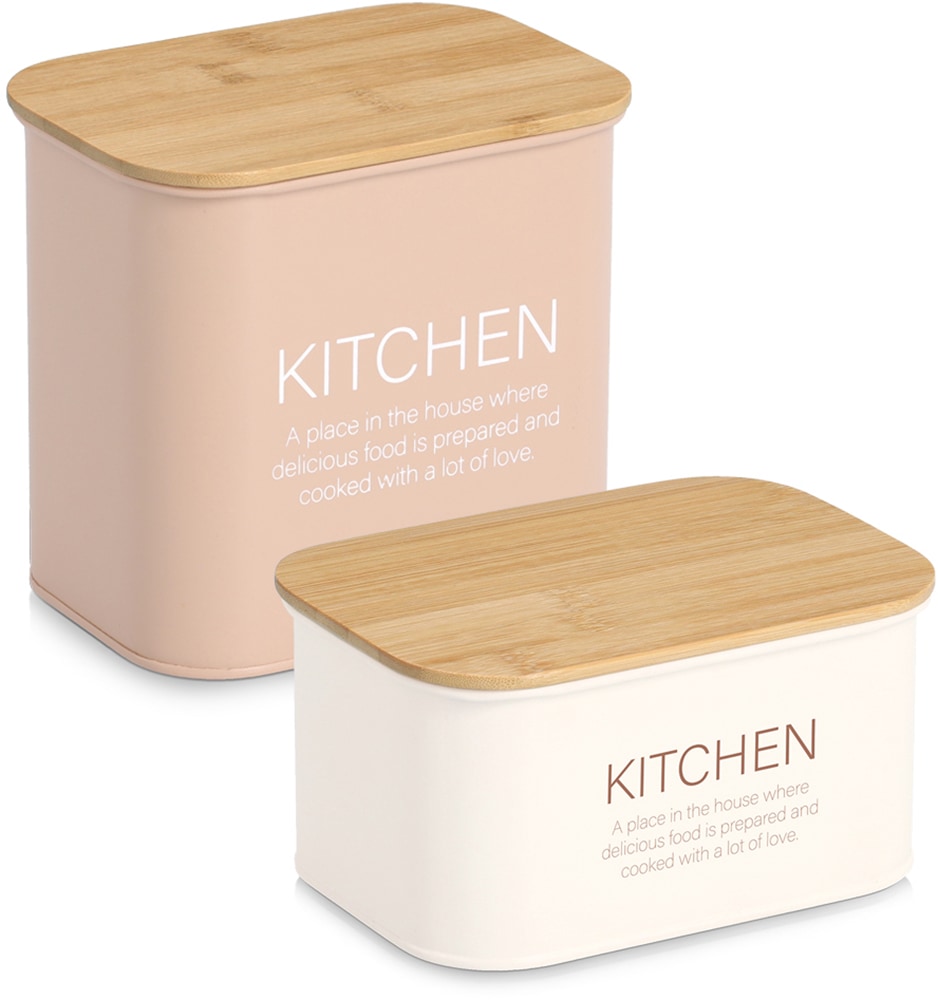 Vorratsdose ZELLER PRESENT "mit Bambusdeckel "Kitchen", creme, B:12,6cm H:9cm, Lebensmittelaufbewahrungsbehälter, pflegeleicht, 1200 ml Image