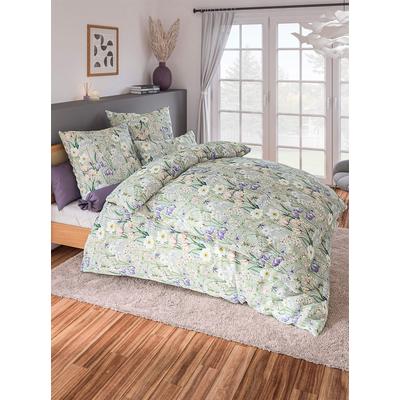 Bettwäsche WÄSCHEPUR Gr. 3, bunt (reseda, bedruckt), B/L: 155cm x 220cm, 2 tlg., Feinbiber, Feinbiber, B/L: 80cm x 80cm, Feinbiber, 100% Baumwolle, Bettwäsche Image