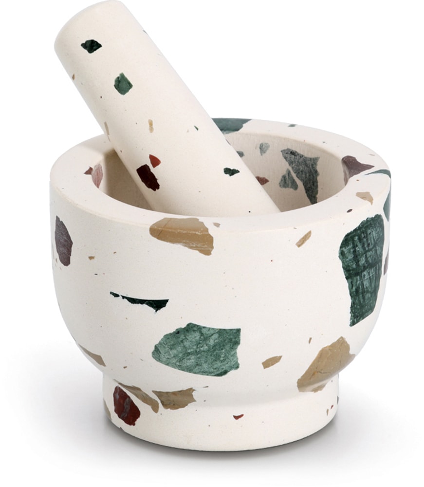 Mörser ZELLER PRESENT "& Stößel-Set, "Terrazzo"", bunt, H:9cm Ø:12cm, Natur-Granit, Mörser, Natur-Granit, 1,7 kg, 240 ml