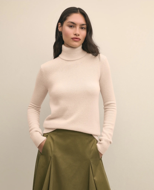 Brooks Brothers Women's Cashmere Turtleneck Sweater | Off White | Size Large