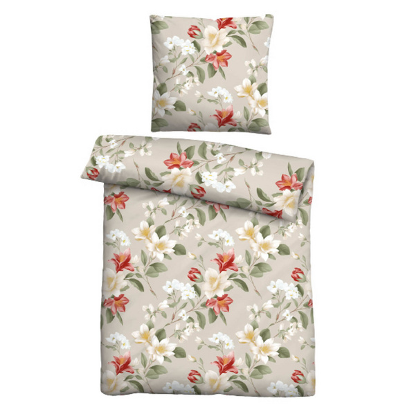 Castell Baumwoll Edelflanell Bettwäsche Floral kitt, 1x 135x200 cm + 1x 80x80 cm Image