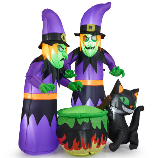 Costway 6 Ft Inflatable Halloween Witches with Cauldron & Black Cat