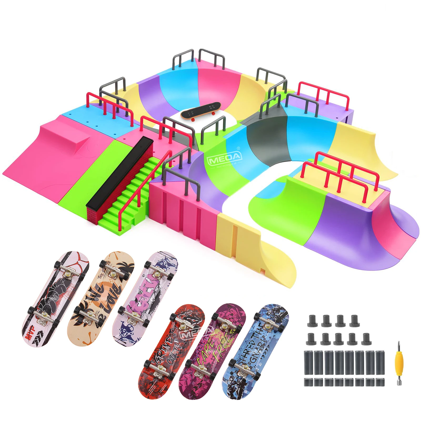 Buntes DIGIT DECK Finger-Skateboard-Spielzeug Skatepark-Rampe mit Finger-Skateboard 100 * 30 mm DIGITDECK Spielset Fingerspiel