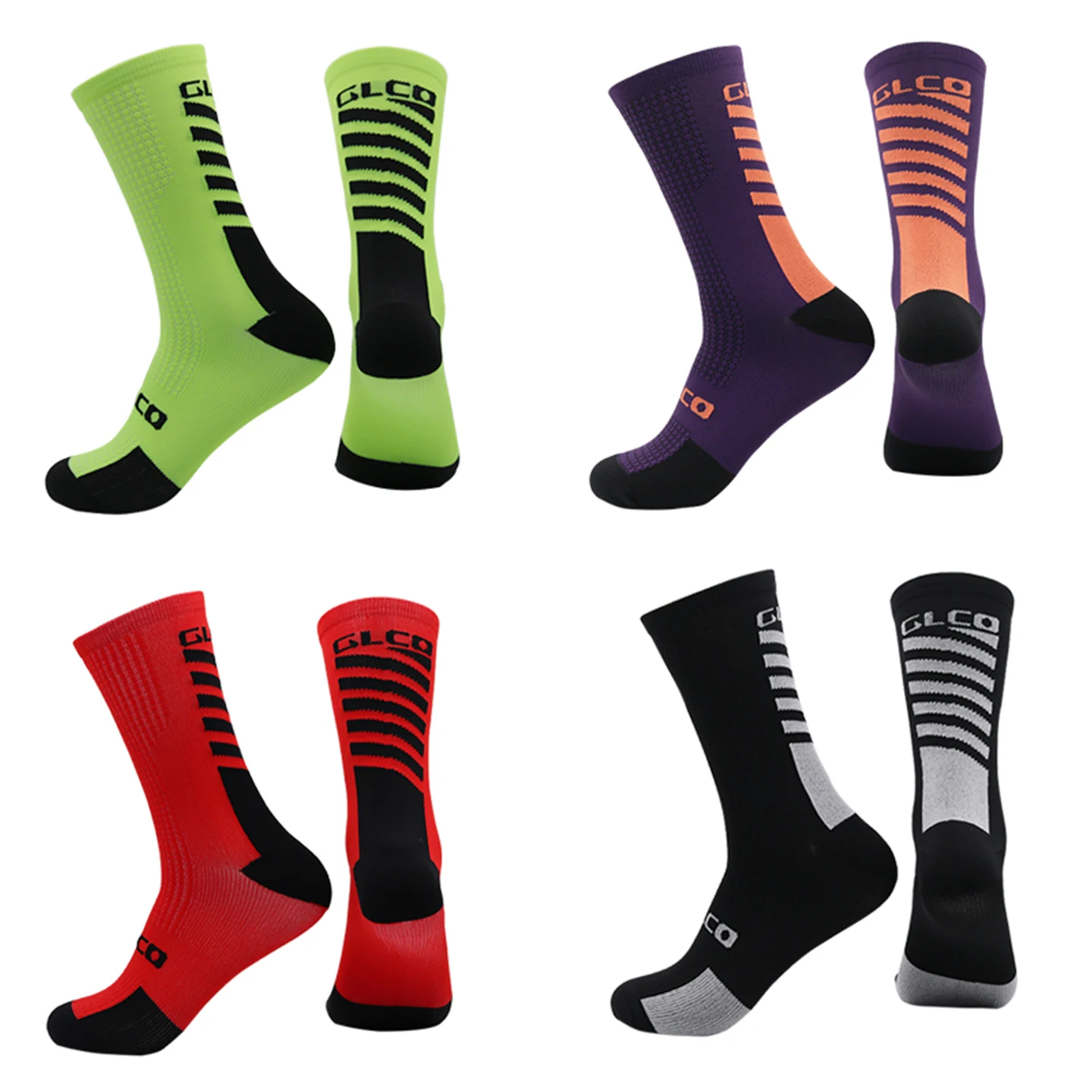1 Paar GLCO Fahrradsocken, Laufgeschwindigkeits-Trocken-Sportsocken, schweißabsorbierend, rutschfest, verschleißfest, Rennrad-Zweilsocken Image