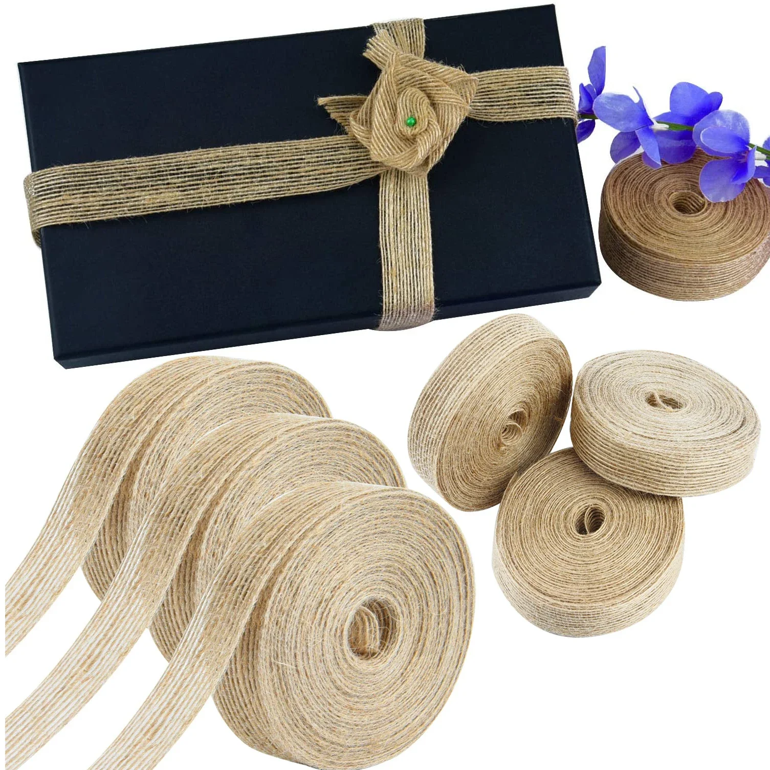 5M/Rolle Natürliche Jute Sackleinen Hessische Band Rollen Vintage Schnur Hessische Rustikale Hochzeit Party Decor DIY Geschenk Verpackung Hessische band Image