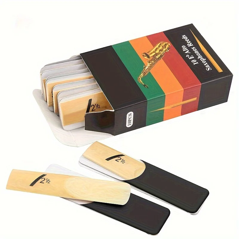 Altsaxophonblätter Stärke 2,0 2,5 3,0 Traditionelle Bambus-Eb-Blätter für Saxophon Anfänger 10er-Pack mit Box Image