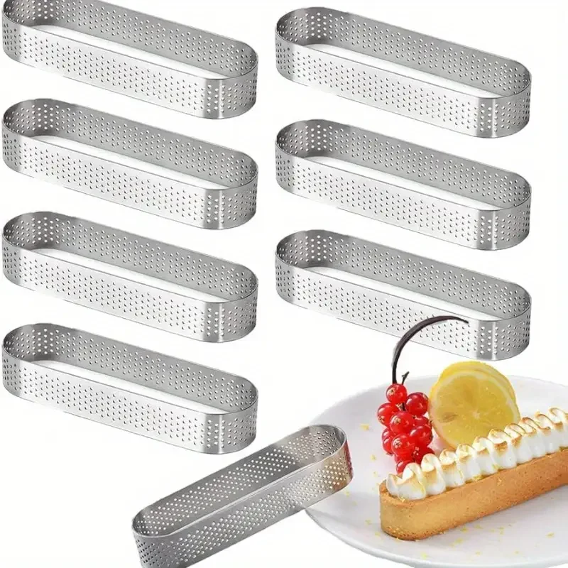 6PCS/8PCS Anelli per crostata ovali perforati - Stampi per anelli per crostata in acciaio inossidabile per stampi per torte professionali per pasticceria Anelli per crostata Stampi per cottura