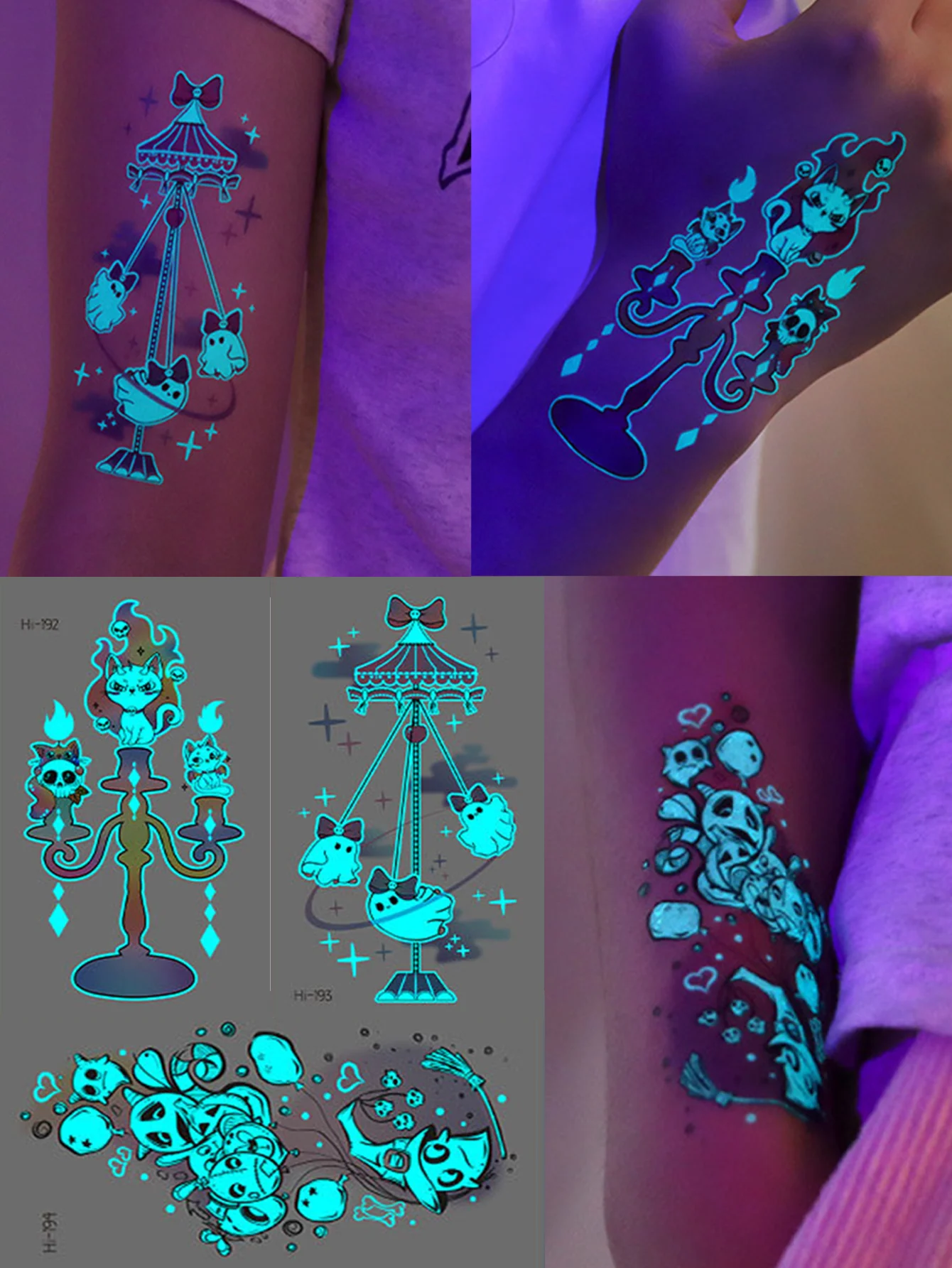 3 Stück leuchtende leuchtende wasserdichte temporäre Tattoo-Aufkleber, Helloween-Engel, Schmetterling, schöne Fake-Tattoo-Flash-Tattoo für Frauen und Männer Image