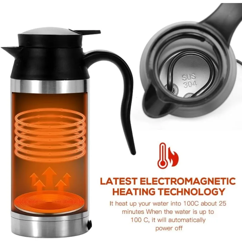 Auto Thermos Wasserkocher 12V 24V Elektrische Heizung Tasse 750ML Edelstahl Warmwasserbereiter Flasche mit Zigarettenanzünder stecker Image