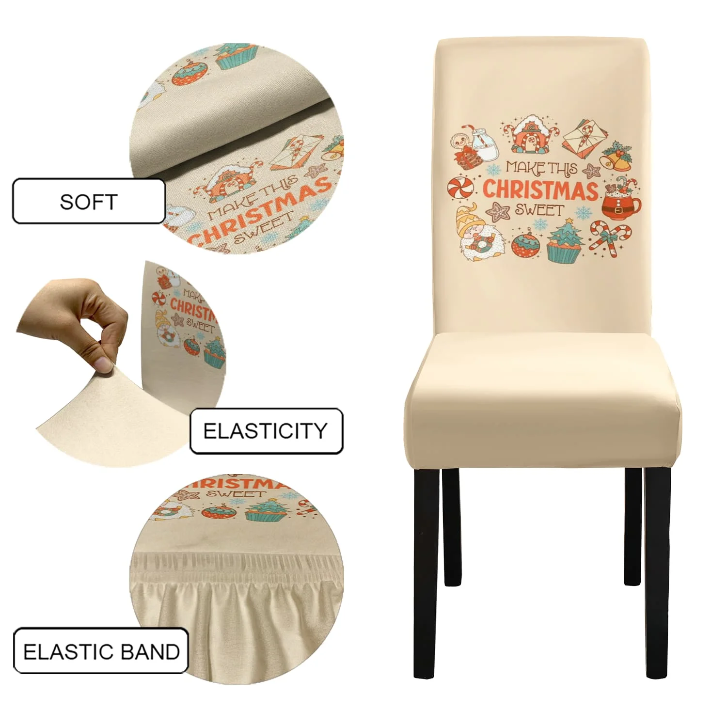 Elastische Weihnachtsstuhlhussen für den Heimgebrauch, festliche Partydekoration, leicht zu entfernende, waschbare, wiederverwendbare Feiertagsstuhlhussen Image