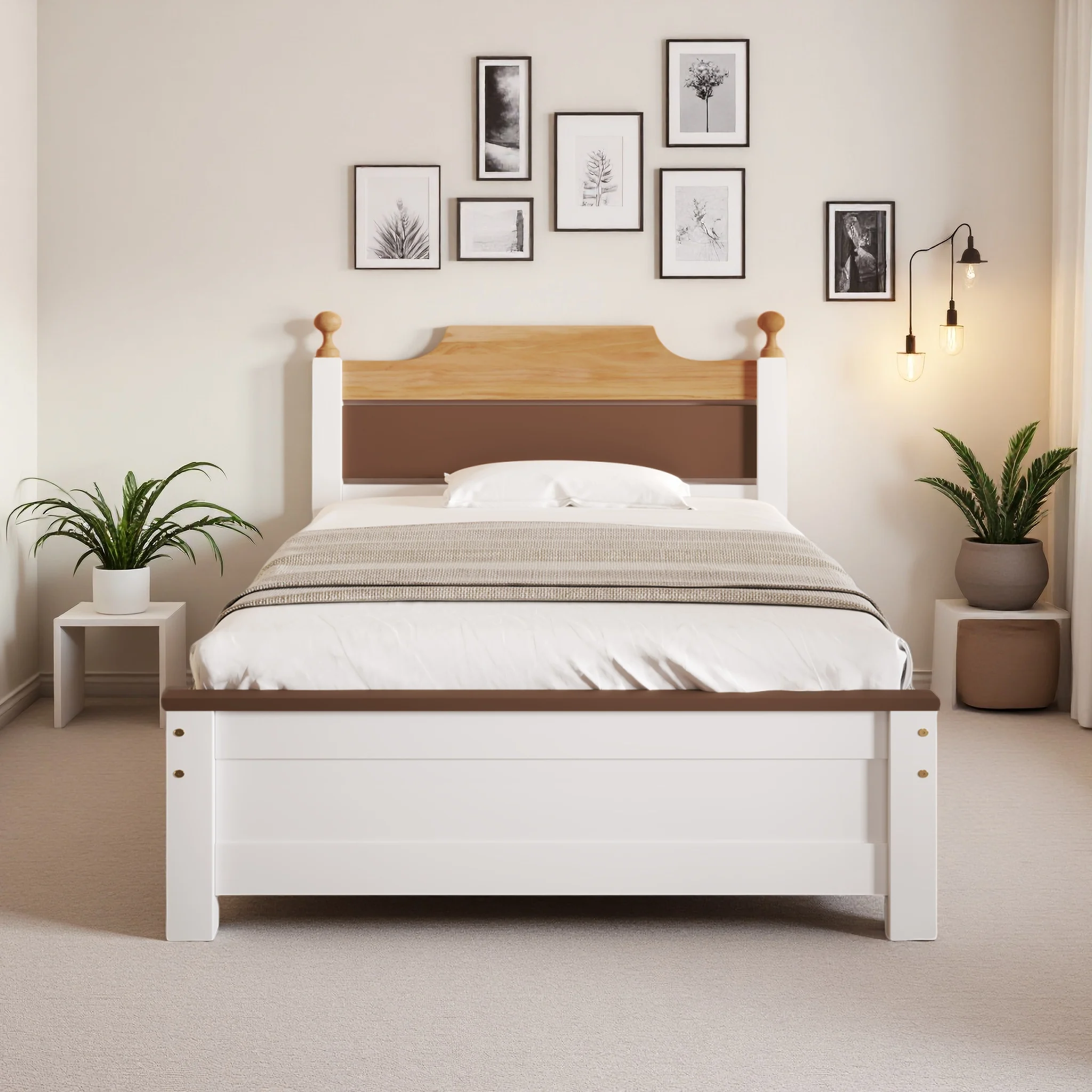 Rosahqnda Bett aus massivem Kiefernholz, Einzelbett 90*200cm, Doppelbett 140*200cm, Gästebett, Jugendbett, Massivholz Image