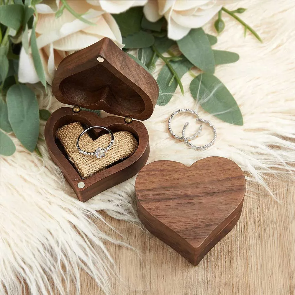 Hochzeit Verlobung Holz Herzform Ehering Box Massivholz Schmuckschatulle Ring Träger Box Jubiläumsgeschenk für Frau, Best G Image