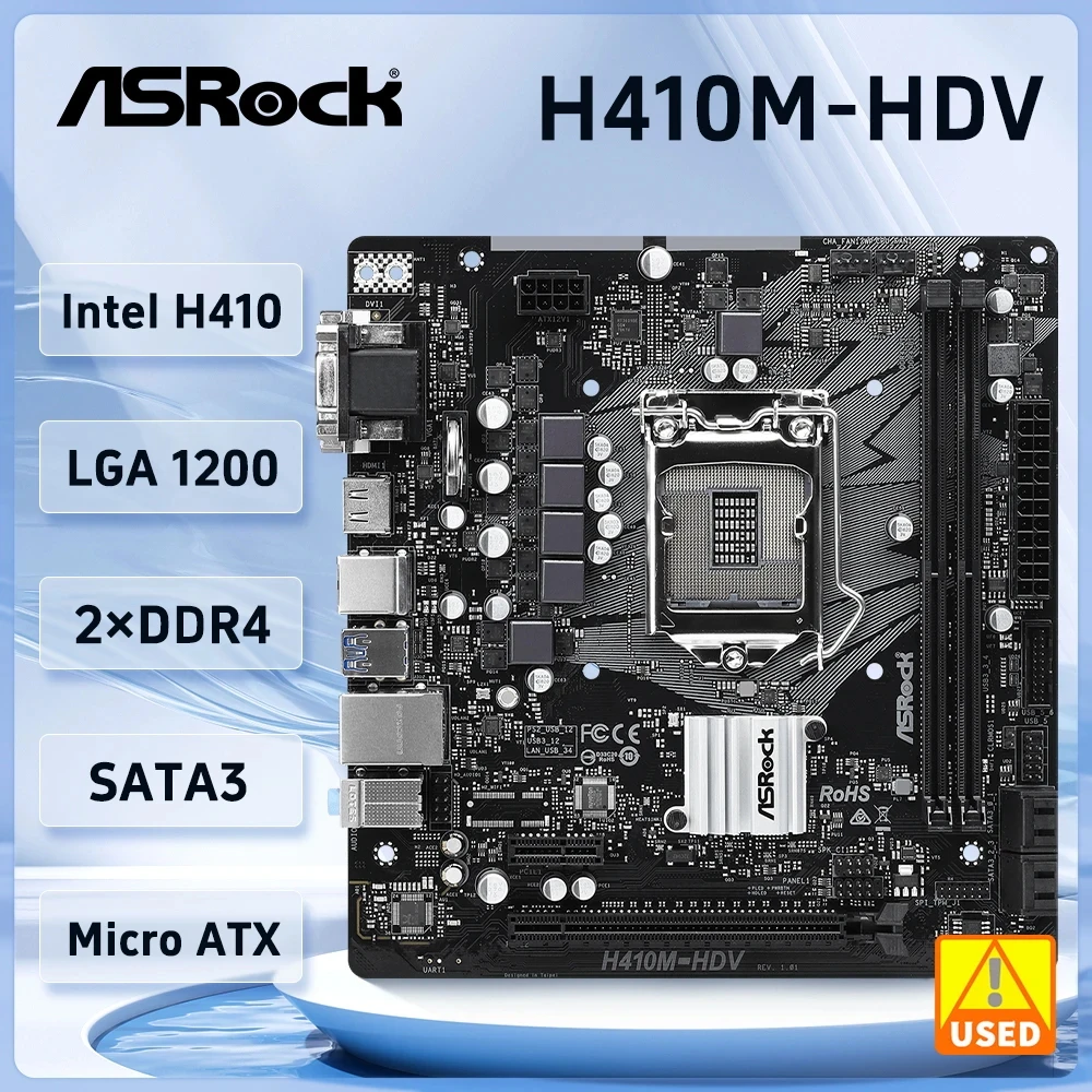 ASROCK H410M-HDV Motherboard Intel H410 LGA 1200 DDR4 64GB M.2 unterstützt i9-10900F i5-10600 i5-10400 i3-10105 i3-10105 CPUs. Image