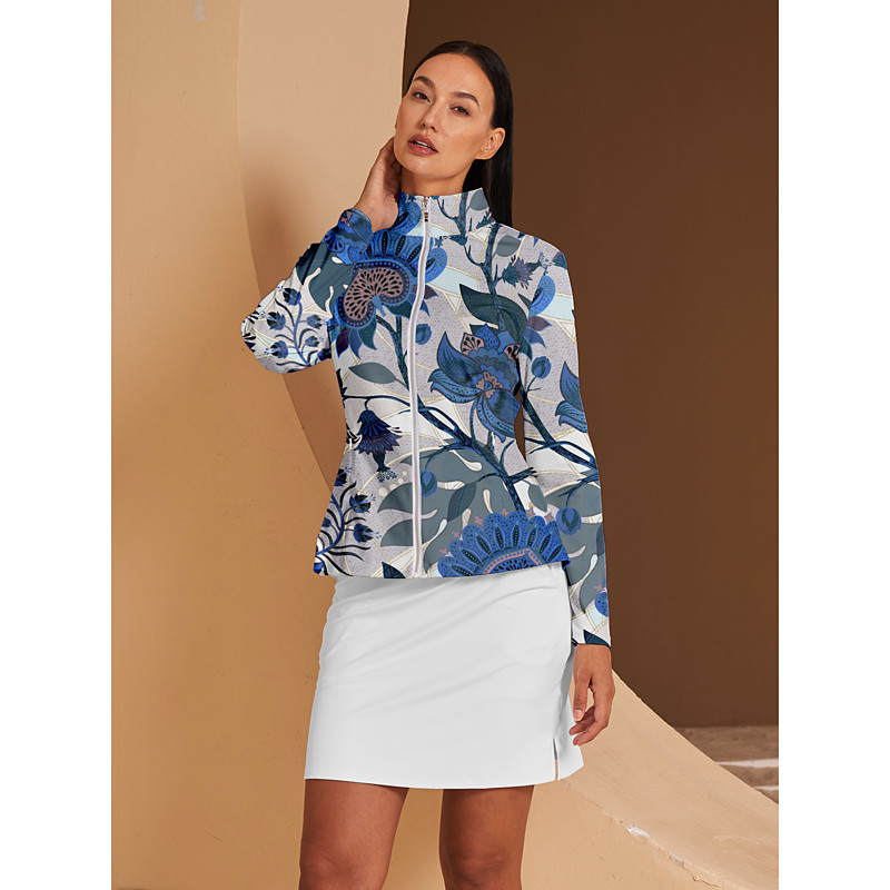 Women's Golf Jacket Blue Long Sleeve Top Ladies Golf Attire Clothes Outfits Wear Apparel