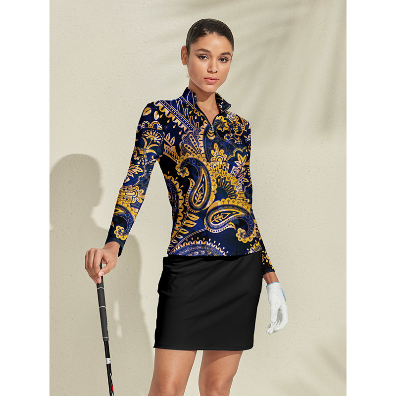 Women's Golf Polo Shirt Dark Blue Long Sleeve Top Ladies Golf Attire Clothes Outfits Wear Apparel