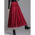 Per donna Gonna Linea A Elegante Moda Maxi Vita Alta Gonne Floreale Pizzo Pieghettato Elasticizzato Streetwear Quotidiano Nero Rosso Verde Caffè Primavera Velluto