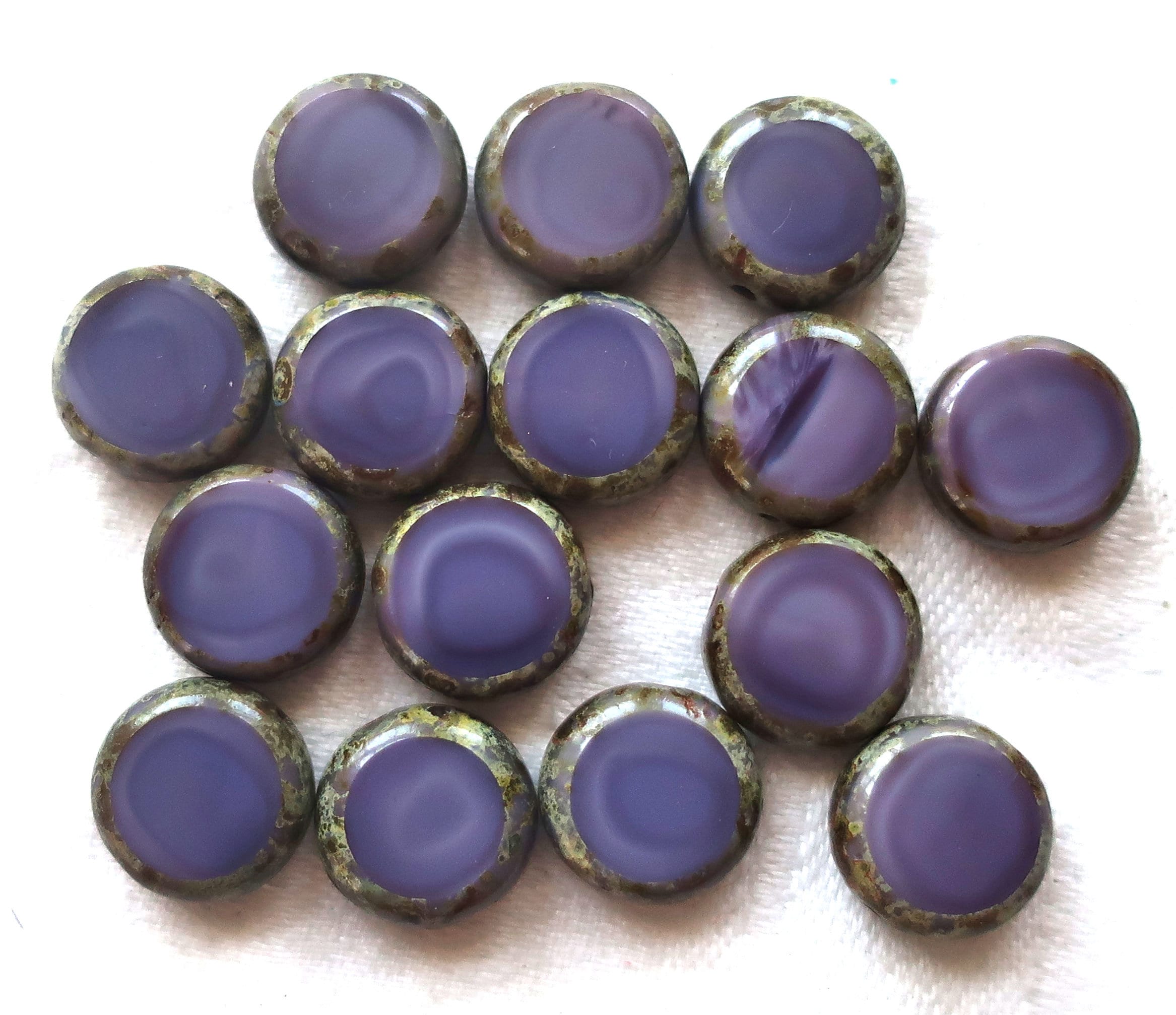 Perline di vetro ceco in seta viola - perline a disco da 11 mm - perline piatte rotonde tagliate a tavola - perline picasso in seta viola opaca - 10 p