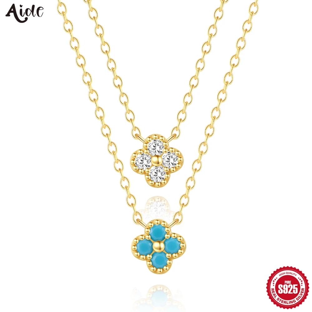 Aide Plata Real 925 Sterling Silver Lucky Lady Necklace European And American Four-leaf Clover Chain Necklace Turquoise Necklace