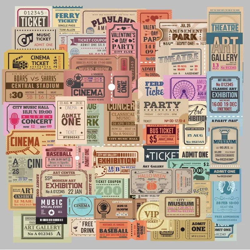 50PCS Vintage Ticket Stickers (Version 2) - High-Aesthetic Supplies for Journal Collage & DIY Decor RecordingYourLife Store