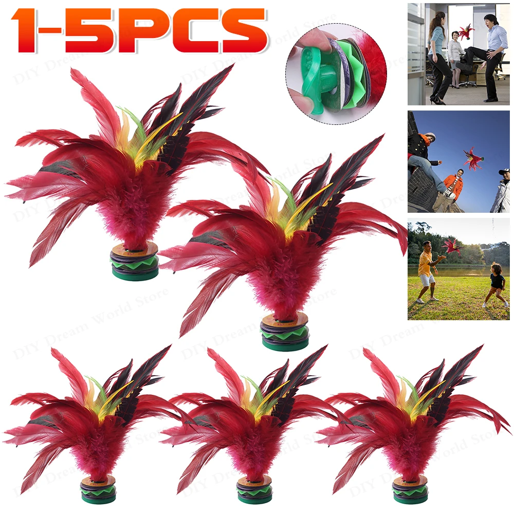 1-5pcs 20cm Chinese Feather Jianzi Colorful Feathers Shuttlecock Portable Foot Kick Handwheel Fitness Entertainment For Physical