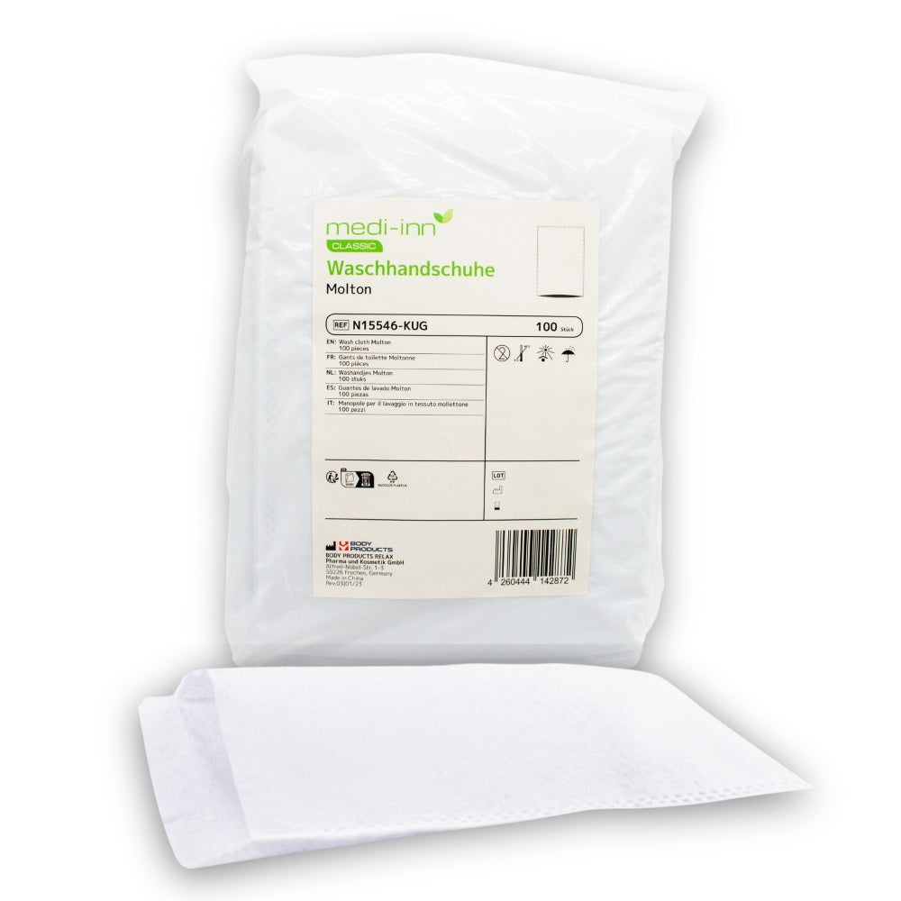 Medi-Inn Einmal-Waschhandschuhe Molton 15 x 22 cm 100er Pack N15546-KUG (100 Stück) Image