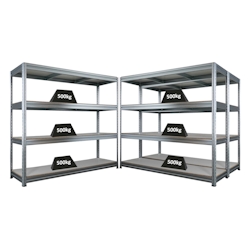 Proregal Mega Deal | 3x Schwerlastregal DINO | HxBxT 180x200x60cm | 4 Melamin-Ebenen 16mm | Fachlast 500kg | Verzinkt Image