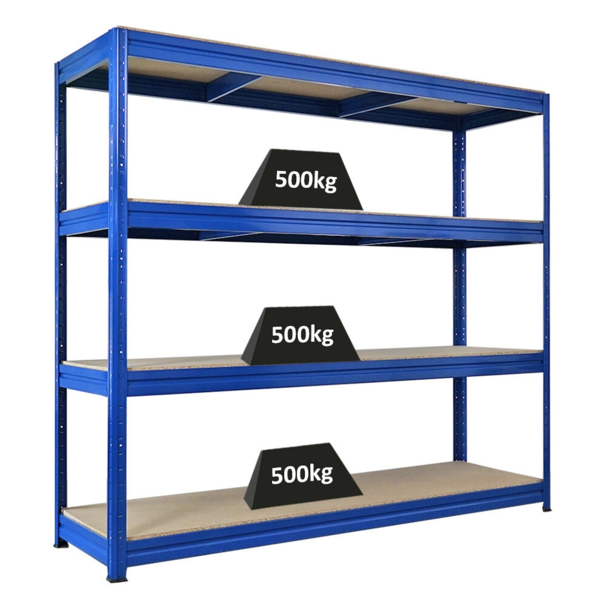 Proregal Schwerlastregal DINO | HxBxT 180x200x60cm | 4 Spanplatten-Ebenen 16mm | Fachlast 500kg | Blau Image