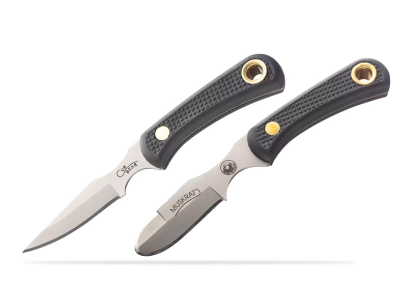 Knives of Alaska Muskrat/Cub Bear Combo Fixed Blade Knives 2.25in/2.75in Magnacut Stainless Steel Round Tip/Caping Blade Suregrip Black 00105FG