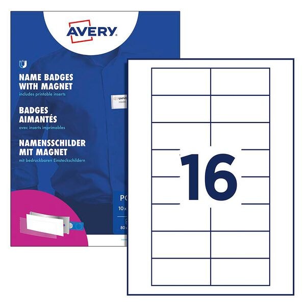 Avery Zweckform Namensschild mit Magnetbefestigung »Polar® Edelstahloptik« 80,0/34,0 mm 10 Stück silber, 8x3.4 cm Image