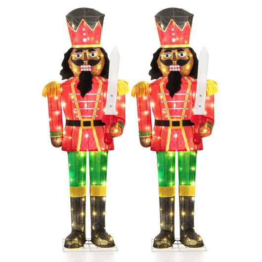 Costway Set of 2 5 FT Lighted Christmas Nutcracker with Glitter Sword