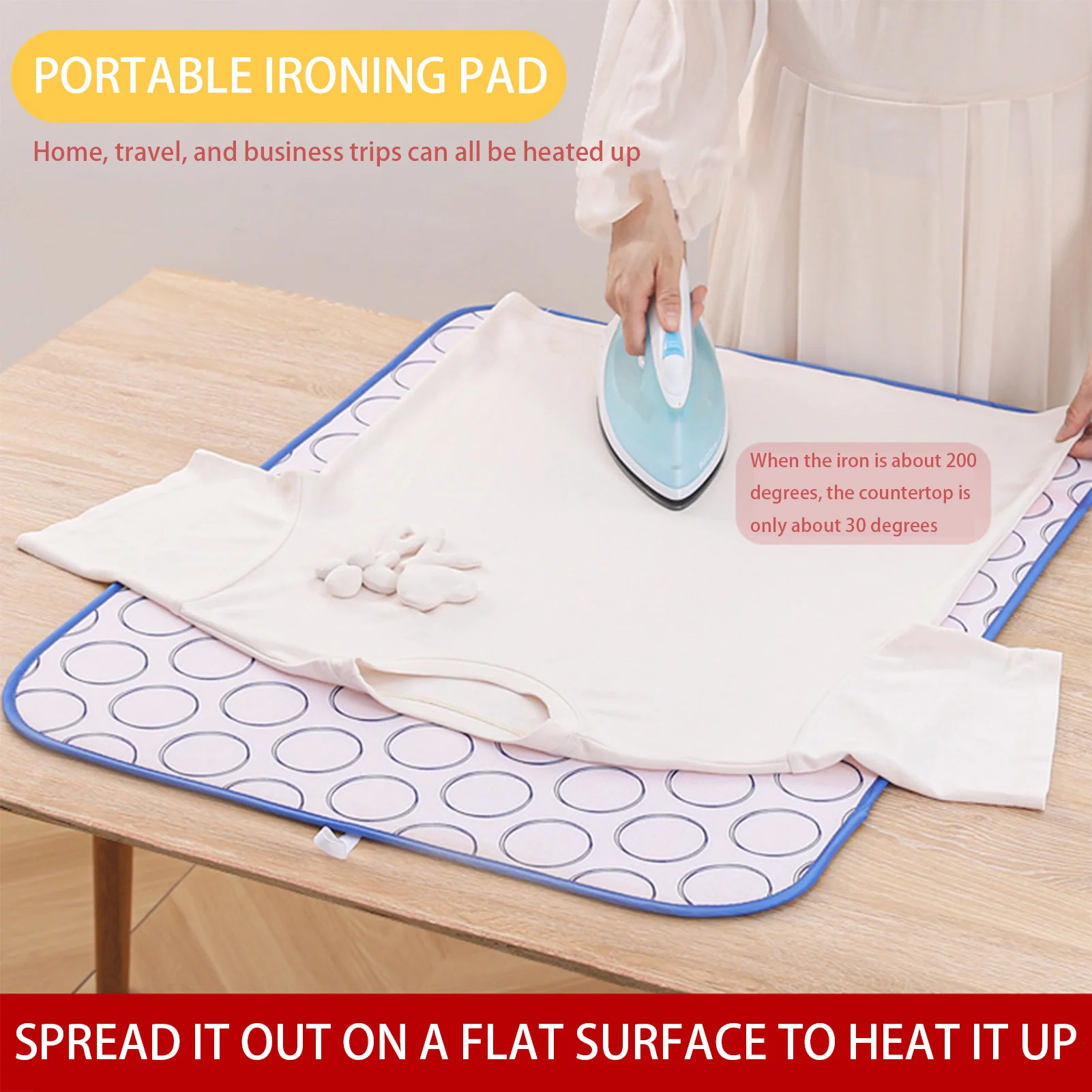 6 Layer Thick Heatproof Ironing Mat 70x45cm Polyester Hanging Steamer Pad for Shirts Pants Wrinkle Free Anti Slip Portable