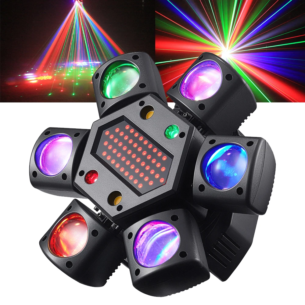 DJ modèle fête lumière LED tête mobile lumière 80W Six bras faisceau lumière scène lumière stroboscopique DMX télécommande Laser lumière pour Disco
