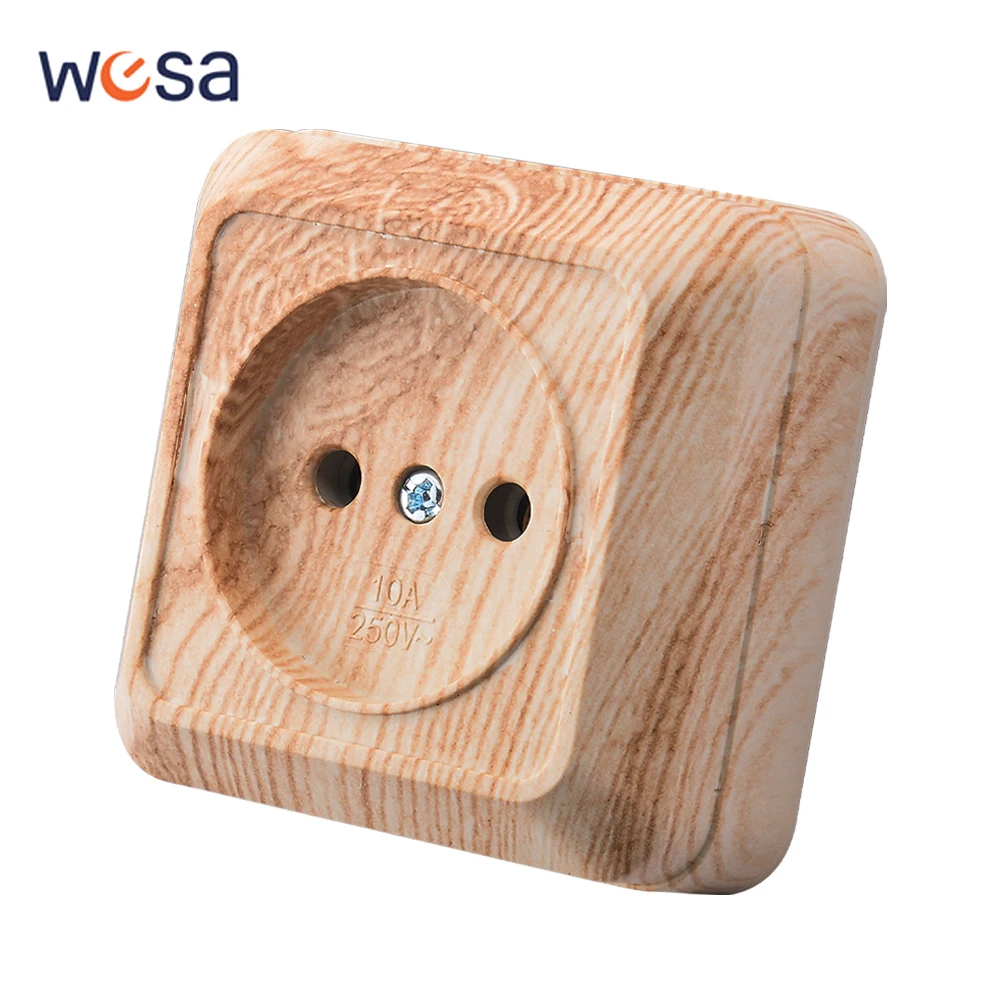 Holz-Steckdose, Wandmontage, nicht geschliffen, Farbe, Kunststoff, klassisch, flammhemmend, EU-Standard, Steckdosen, 250 V, Oberfläche, Zuhause Image
