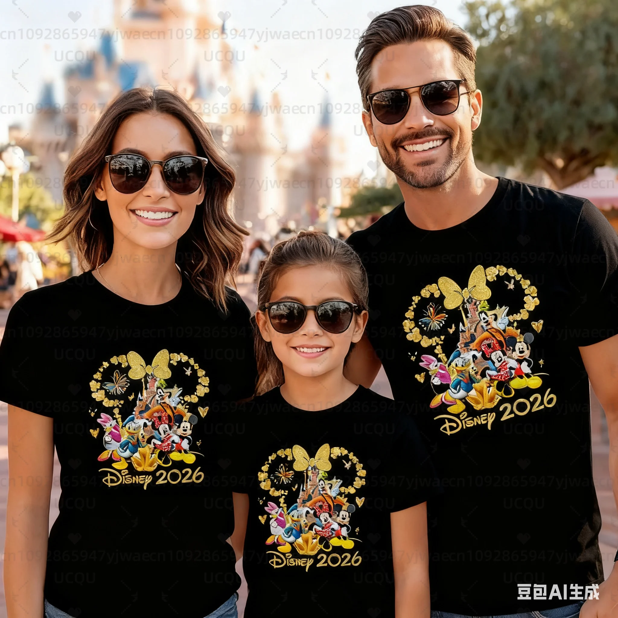 2026 Trip Mickey and Friends Castle Print T-Shirt Papa Mama Kinder Baumwolle Kurzarm Familienoutfits Eltern-Kind-T-Shirt Image