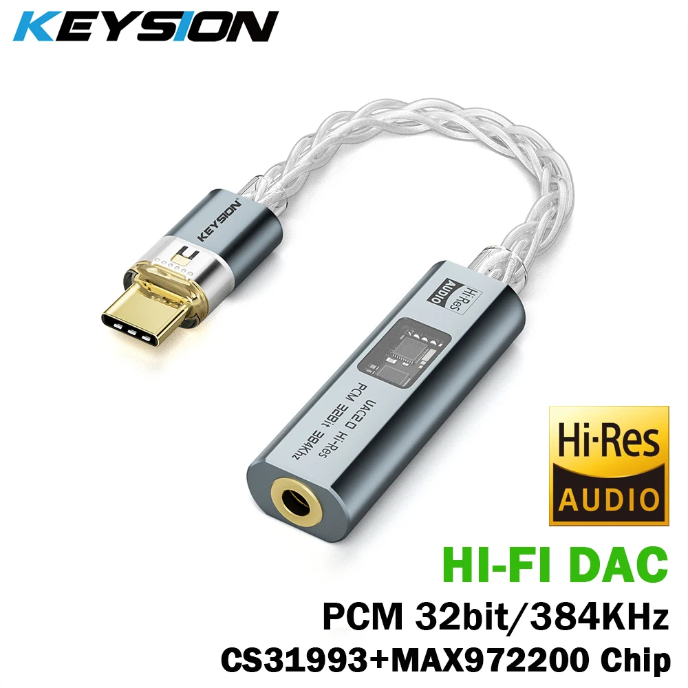 KEYSION Typ-C auf 3,5 mm DAC CX31993 MAX97220 Dual-Chip-Digital-Audioverstärker USB C UAC2.0 HiFi-Audio-Adapter AMP 32 Bit 384 kHz Image