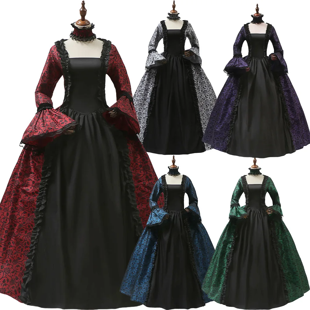 Abito da donna Cosplay Maria Antonietta Abito medievale con maniche svasate Abito formale da festa vittoriano Abito floreale gotico rinascimentale Taglie forti