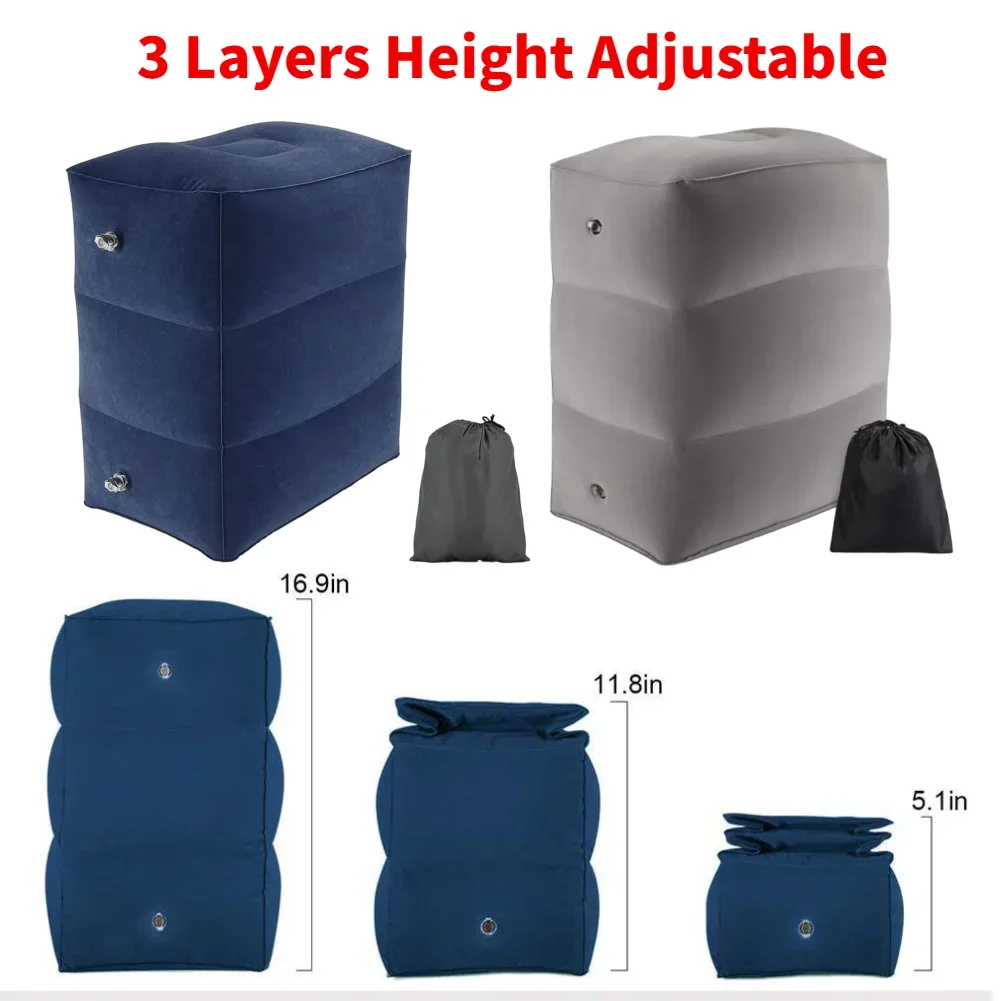 Aufblasbares Fußstützenkissen für Kinder/Erwachsene, höhenverstellbares Fußstützenkissen, Beinstützkissen für Büro, Flugzeug, Zug, Autos, Zuhause Image