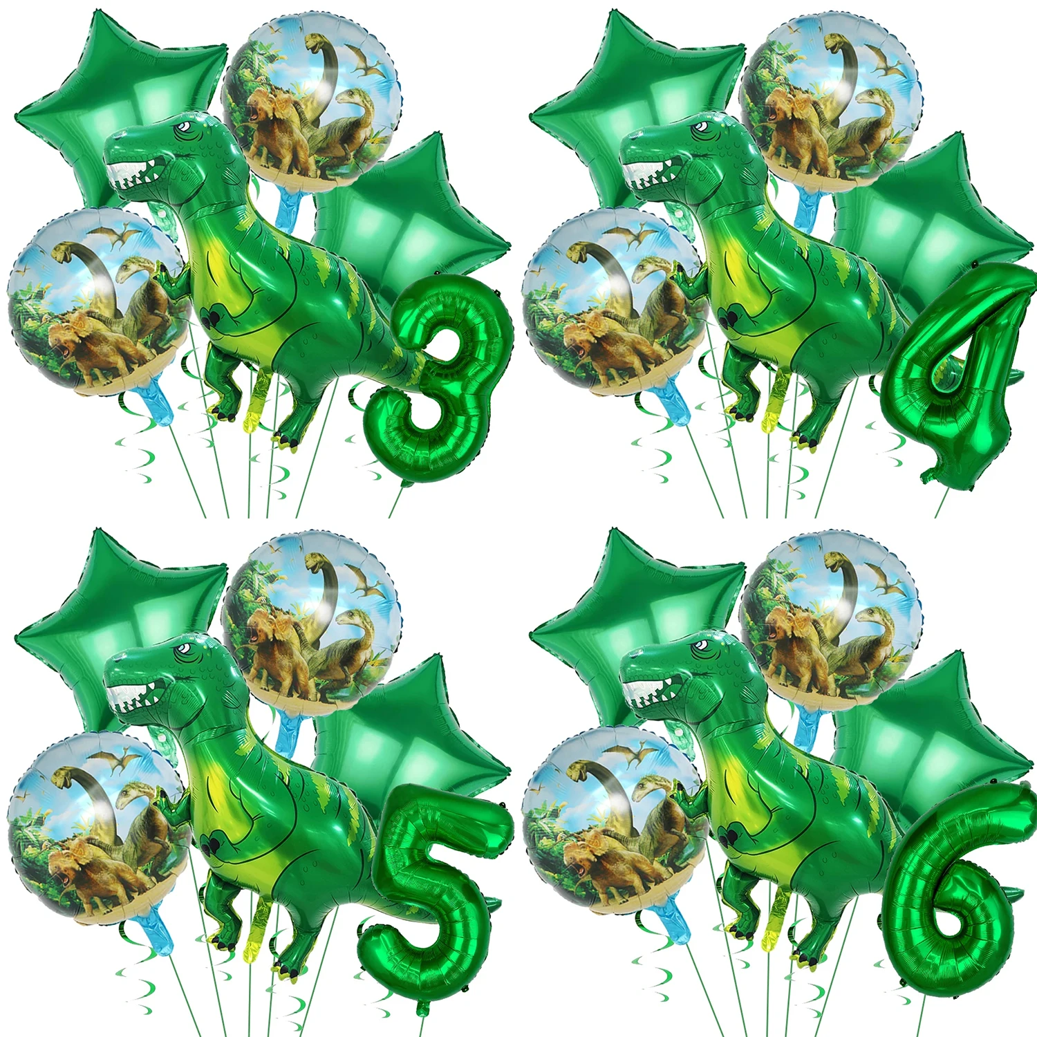 Dinosaurier-Luftballons Happy Birthday Party Dinosaurier-Zahlen-Stern-Folienballons-Set Geeignet für die Dekoration von Dschungel-Partys und Spielzeug Image