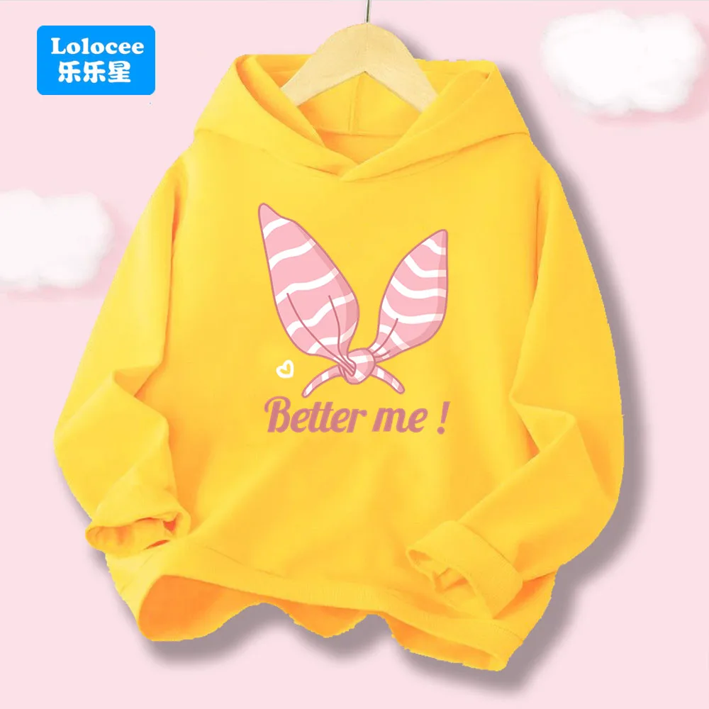 Lolocee Cartoon-Kapuzenpullover für Kinder, Kapuzenpullover mit Hasenohren-Cartoon-Aufdruck, gemütliches Langarm-Oberteil für Kinder FQ1 Image
