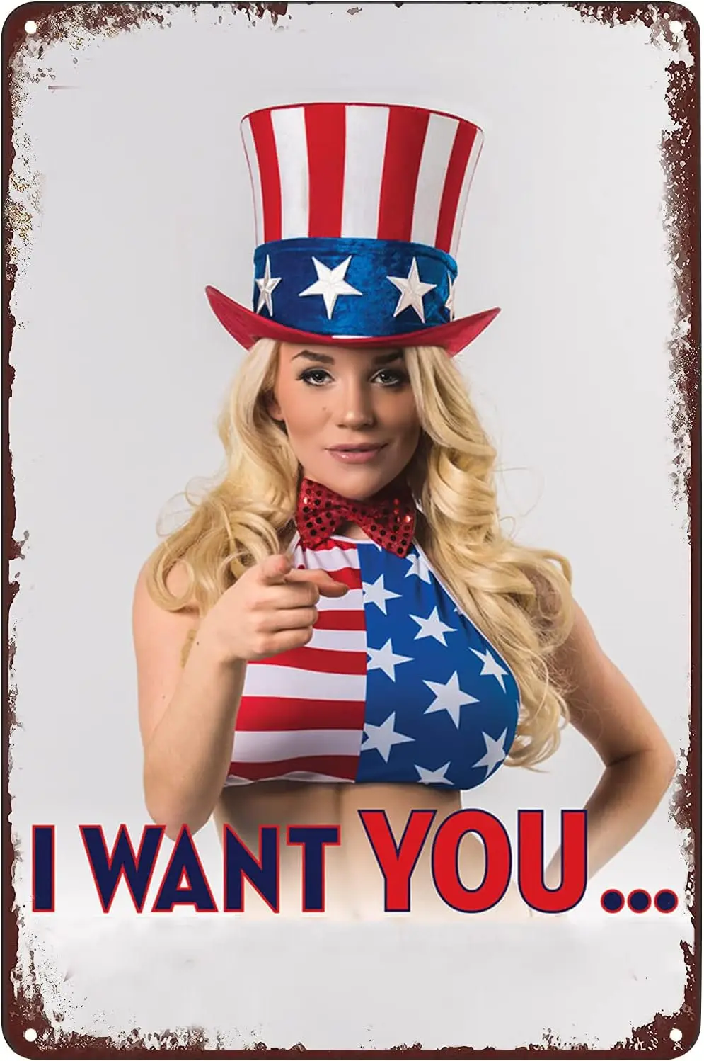 Vintage Metallschilder Pin Up Girl Sexy Frau Poster Female Uncle Sam I Want You Blechschild Wandkunst Dekor Plakette für Home Bar Club C Image