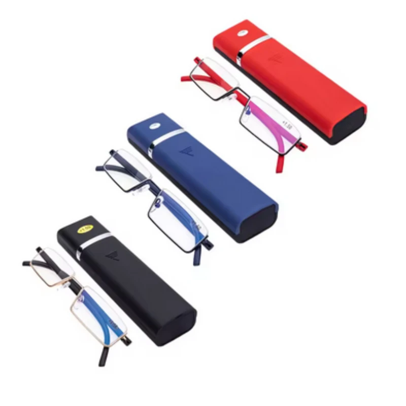 Metall Anti-Blau Licht Lesebrille Männer Halb Rahmen Brillen Männliche Brillen mit Fall + 1,0 1,5 2,0 2,5 3,0 3,5 4,0 Image