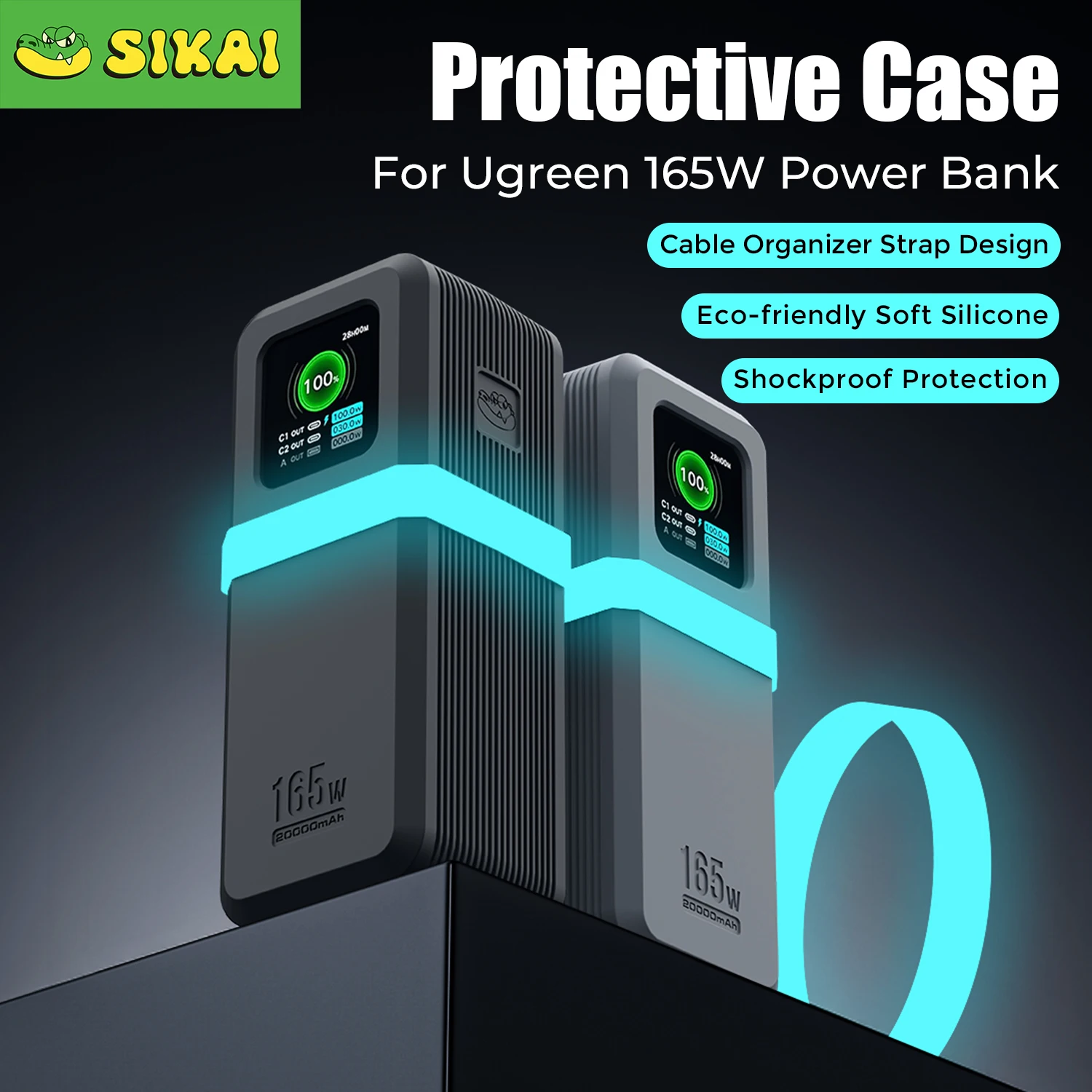 SIKAI Silikonhülle für UGREEN Nexode Pro 165 W Power Bank 20000 mAh, stoßfeste Abdeckung mit präzisen Ausschnitten Image