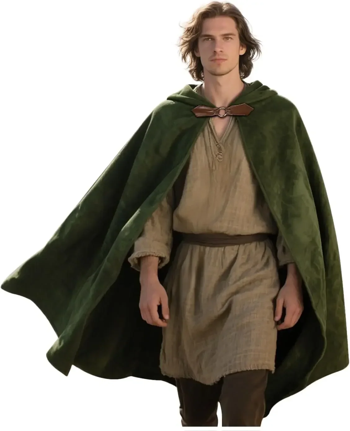 Joukavor Samt-Umhang mit Kapuze, mittelalterlicher Renaissance-Umhang mit Kapuze für Herren und Damen, Halloween-Kostüm Image