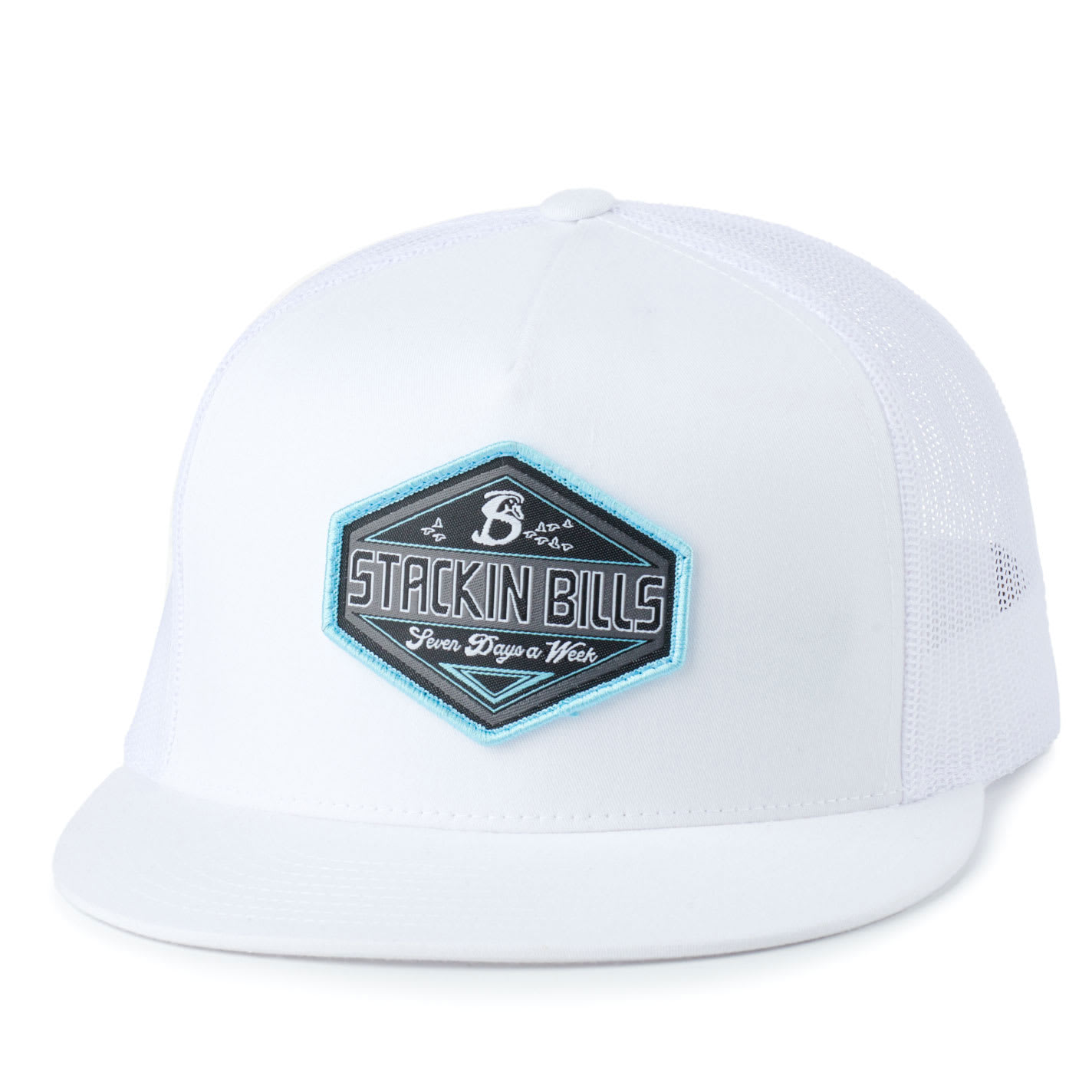 Stackin Bills White on White & Light Blue Duck Logo Patch Cap - NOSZ - From Cavender's