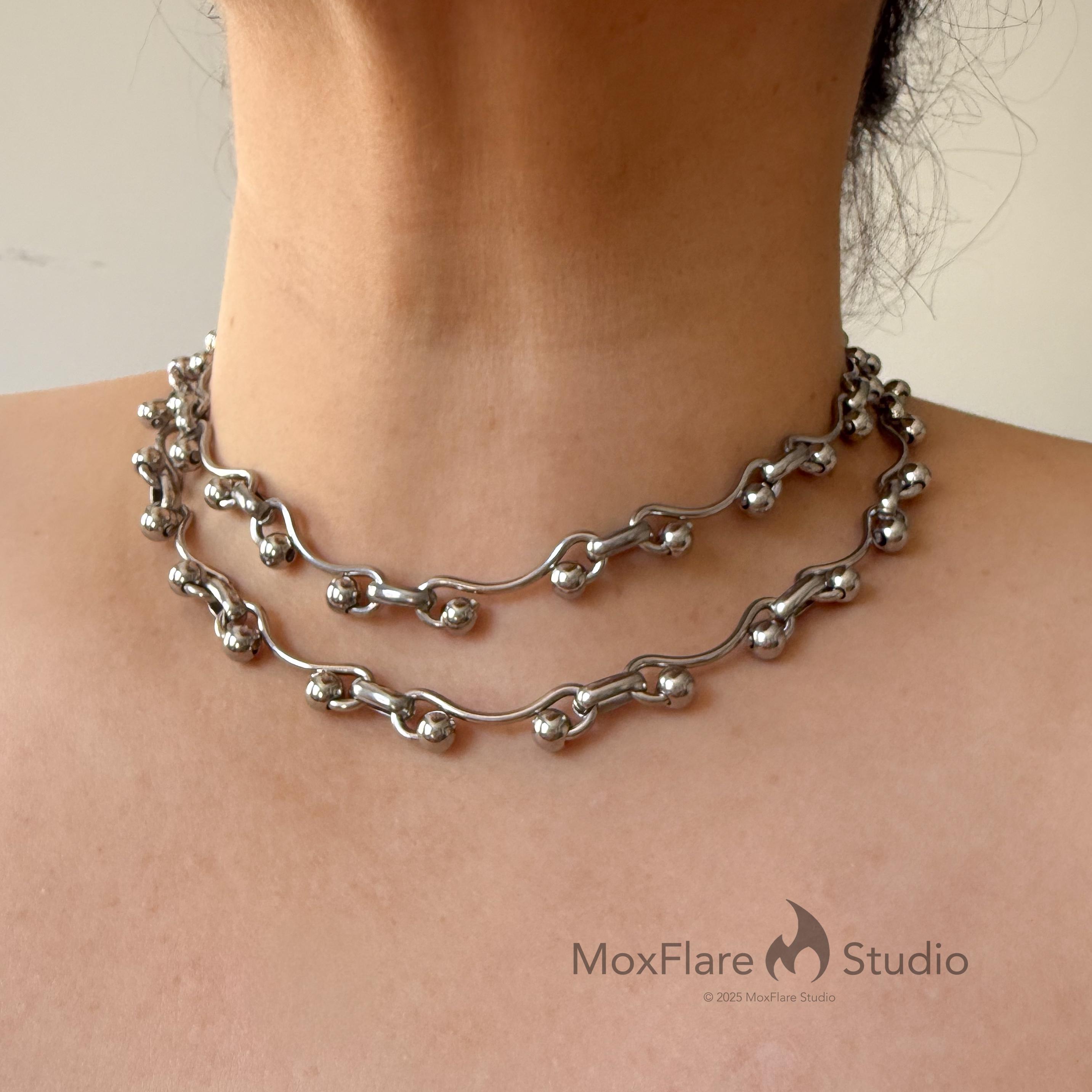 Collana a sfere in acciaio inossidabile, collana d'argento, girocollo d'argento, collana gotica, collana punk, collana minimalista stile Y2K