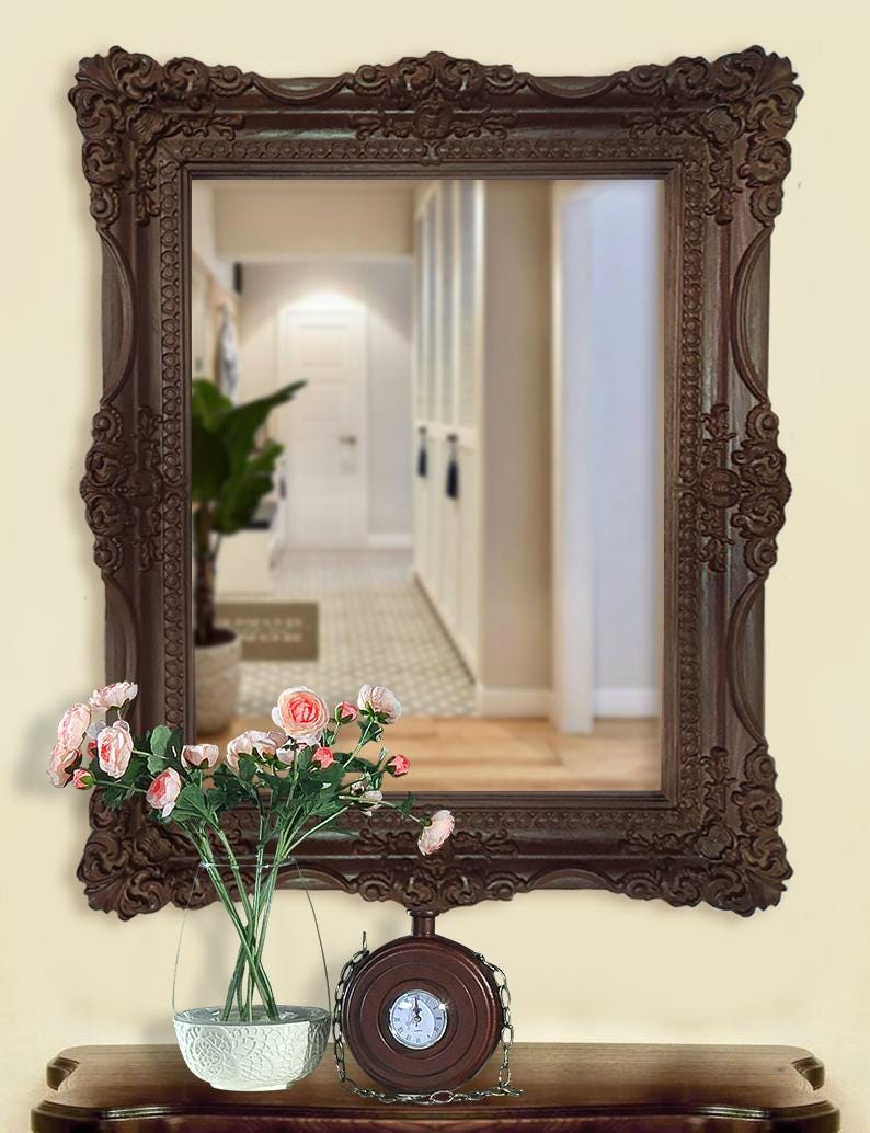 Specchio antico di metà secolo per decorazioni murali, grande specchio da parete decorato, specchi da parete contemporanei decorativi, grande specchio