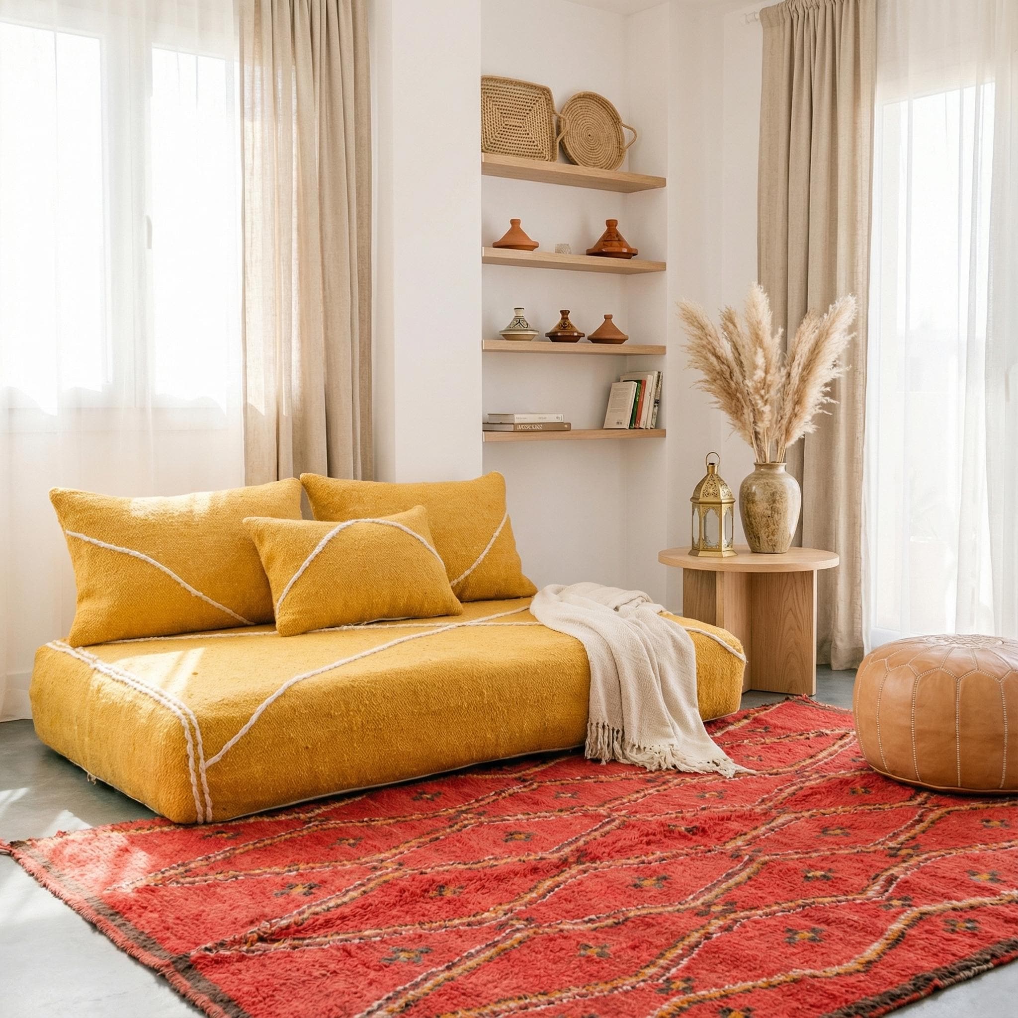 Divano letto in lana marocchina, divano a due posti Beni Ourain fatto a mano, grande divano Majlis arabo, divano Togo a righe bianche, fodere per diva